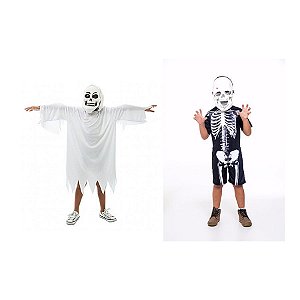 Fantasia Fantasma E Esqueleto Infantil Halloween C/ 2 Mascar