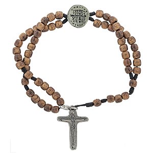 Pulseira Terço com Cruz Medalha das Duas Cruzes - Níquel