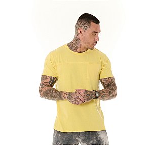 Camiseta Algodão Slim Estonada Bolso Invisível Amarelo