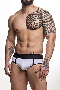 Cueca Frente Slip Atrás Jock preto e Branco