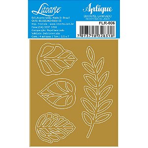 Aplique em Papel Laminado Recortado à Laser - Dourado/ Folhas