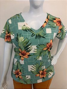 Blusa Plus Size feminina decote v manga curta verão