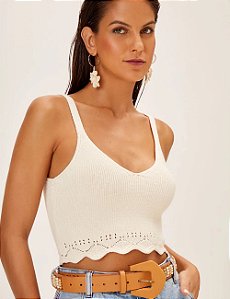 Blusa Tricot Cropped Barra Renda - Maria Filo