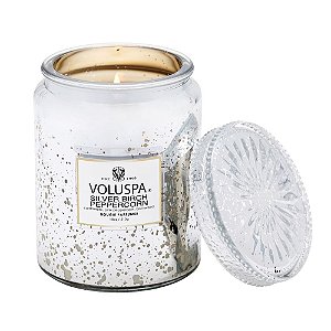 VELA POTE VIDRO G 100H TAMPA VIDRO SILVER BIRCH PEPPERCORN - VOLUSPA