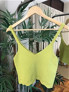 BLUSA TRICOT CROPPED BARRA RENDA VERDE - MARIA FILO