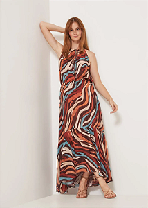 VESTIDO LONGUETE HALTER NECK ESTAMPA COLOR ZEBRA - MOB