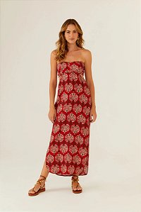 VESTIDO MIDI LINHO ESTAMPA LEQUE - MARIA FILO