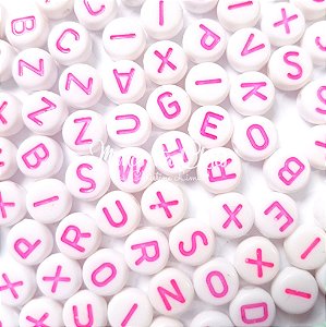 Botão Alfabeto Completo - Branco com Rosa