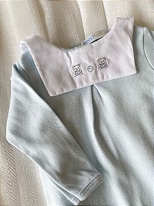 Macacão em Suedine com Pala em Tricoline Azul