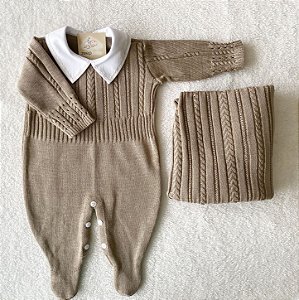 Saída Maternidade Gael em tricot Bege(Macacão + Manta)