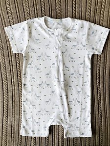 Macacão curto em algodão Pima Lhama Azul