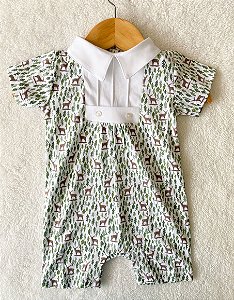 Macacão curto de Pinheirinho e Rena em Algodão Pima Verde