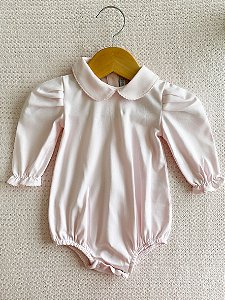 Body balonê manga comprida Rosa Bebê em algodão pima