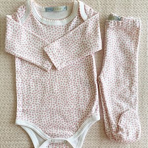 Body manga longa + calça em algodão pima de oncinha