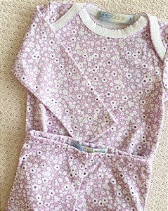 Body manga longa + calça em algodão pima de florzinha