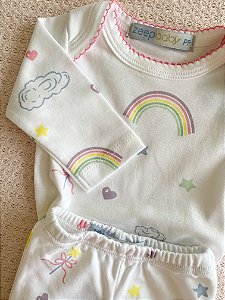 Body manga longa + Calça em algodão pima arco-Íris