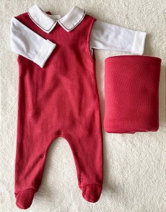 Macacão Cavado + Body + Manta na cor vermelha