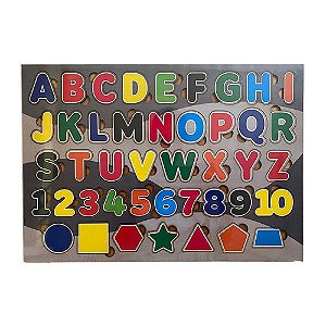 Painel Montessori Encaixe Alfabeto Números, Letras e Figuras