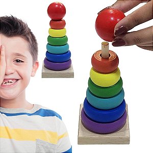 Brinquedo Montessoriano Mini Torre Encaixe Colorido 7 Peças