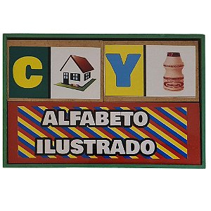 Alfabeto Ilustrado Brinquedo Educativo e Pedagógico Madeira