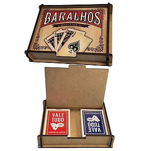 Caixa de Madeira com 2 Baralhos 55 Cartas Truco Poker Buraco