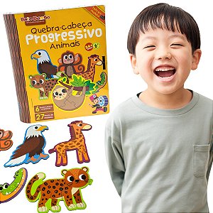 Quebra-Cabeça Progressivo Animais Madeira 6 Níveis Educativo