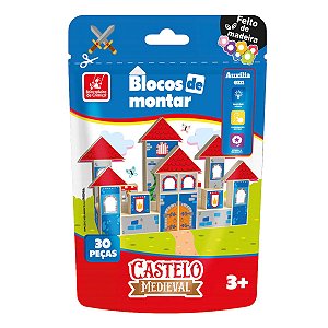 Blocos de Montar Castelo Medieval – Madeira – 30 Peças – Educativo 3+