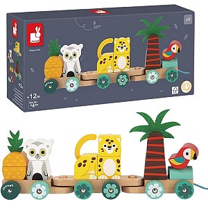 Trem Montável Madeira Infantil Animais Tropik 11 Peças – Brinquedo Educativo +12 Meses
