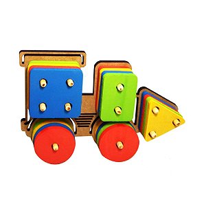 Trem Pedagógico Colorido Brinquedo Educativo em MDF