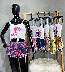 Pijama Baby Doll - Adulto Feminino Blusa E Shorts