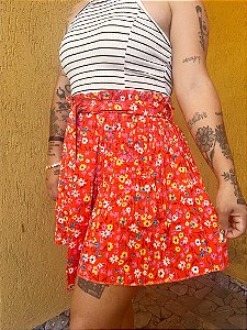 Short Plissado Florido