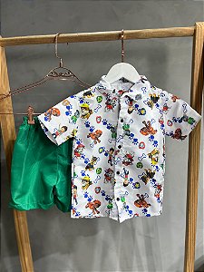 Conjuntinho Infantil Tactel - Camisa C/ Botão e Shorts (Baby) MODELOS VARIADOS