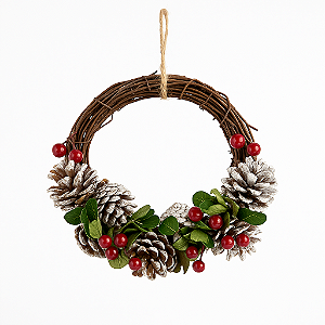 Guirlanda Natalina com Pinhas e Frutinhas Vermelhas – 24 cm