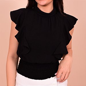 Blusa Com Gola E Babados Na Manga Feminina