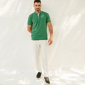 Calça Reta Com Zíper Bolso E Cós Elástico Masculina