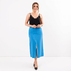 Saia Midi Com Cinto E Fivela Forrada