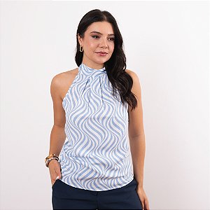 Blusa Estampada Com Gola Laço Feminina