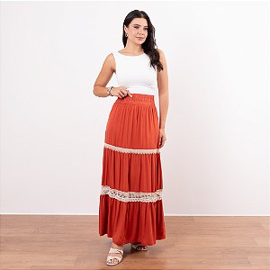 Saia Longa Com Detalhe Em Renda