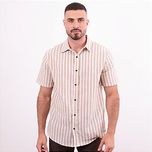 Camisa Masculina Listrada Fio Tinto Manga Curta