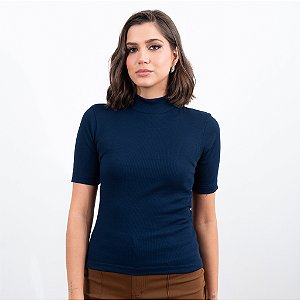 Blusa Rib Gola Com Zíper Feminina