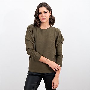 Blusa Tricot Decote Canoa E Manga Morcego Feminina