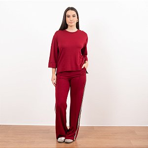 Calça Reta Moletinho Com Listras Feminina