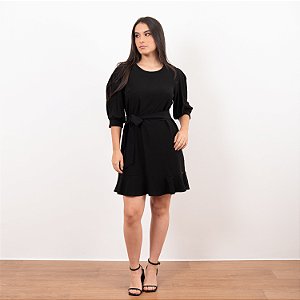 Vestido Curto Babado Mangas Com Pregas