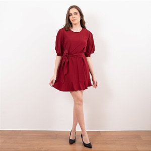 Vestido Curto Babado Mangas Com Pregas