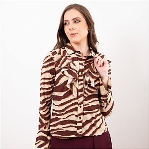 Camisa Animal Print Com Babados Feminina
