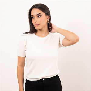 Blusa Tricot Manga Curta Decote Redondo Feminina