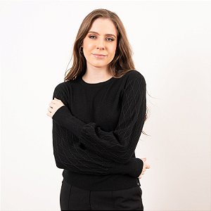 Blusa Tricot Com Manga Ampla Com Textura Em Lurex Feminina