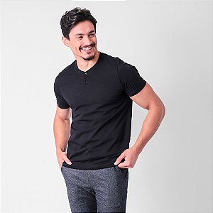 Camiseta Algodão Com Botões Masculina