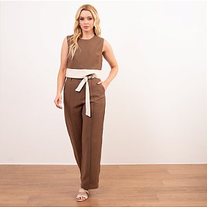 Calça Alfaiataria Bolso Faca Com Faixa Bicolor Feminina