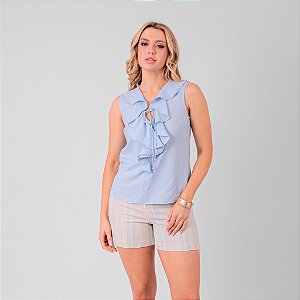 Blusa Sem Manga Decote V Com Babados Feminina